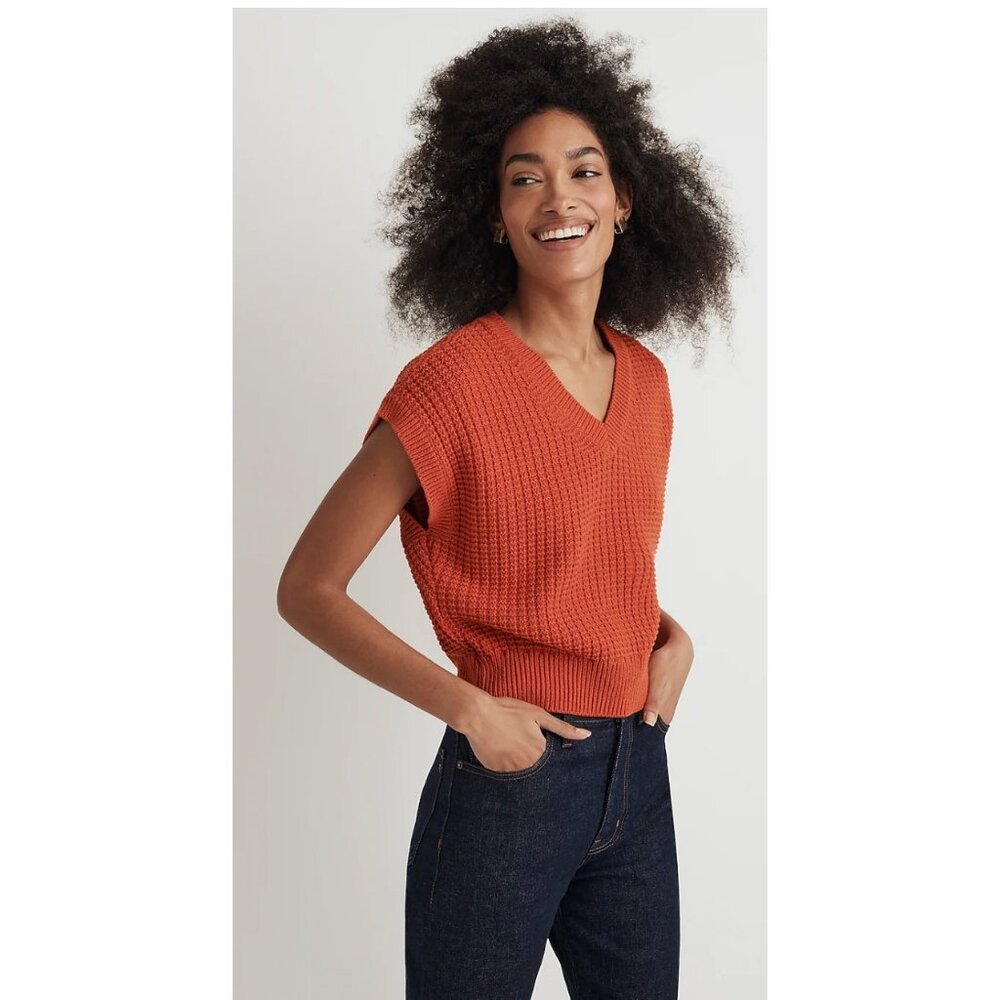 Madewell $75 Waffle-Knit Sweater Vest Raosted Squash Size M NO210
